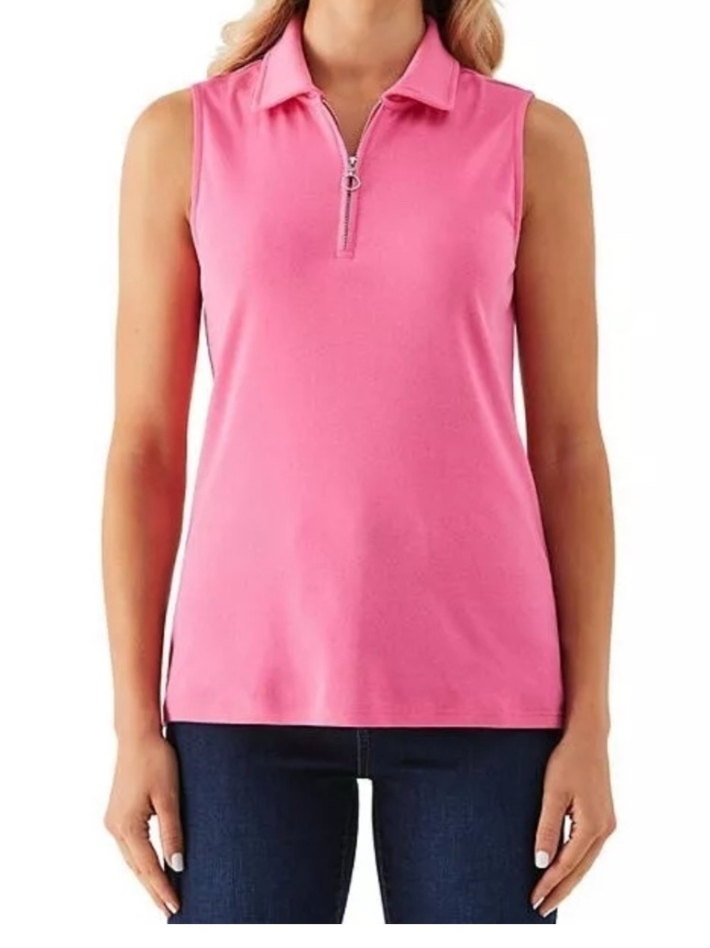 Rafaella Sleeveless Pink Zip Collar Tank